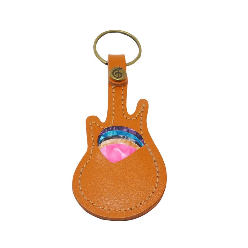 PUNK Leather Guitar Picks Case Guitar Pick Holders with Keyring Guitar Plectrums Bag for Guitar Pick Bag with 5Pcs Plectrums Gift(Black) - Image 2